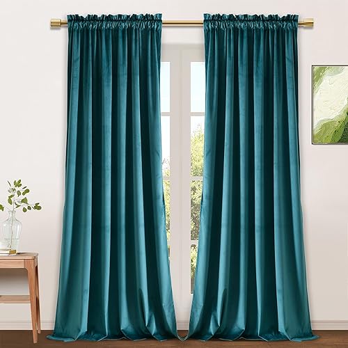 Miniatura 326 de Cortinas de terciopelo JIUZHEN, cortinas opacas suaves de terciopelo retro para dormitorio, cortinas elegantes con reducción de ruido y Rosa