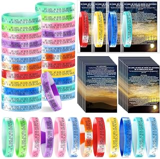 36 Sets Christian Mothers Day Gifts Bracelet and Gospel Tracts Religious Bible Bracelet He Came Died Arose Jesus Silicone Wristband for Party Favor Sunday School Women Men (Gradient)