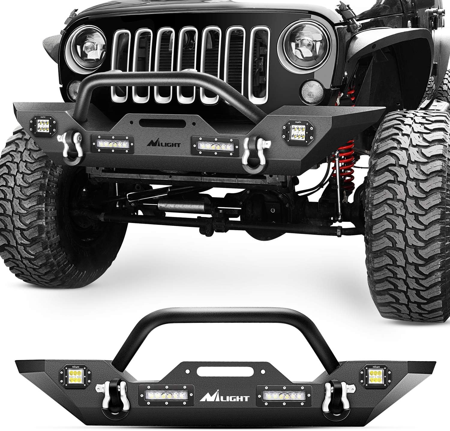 Nilight Jeep Wrangler Front Bumper with Winch Plate