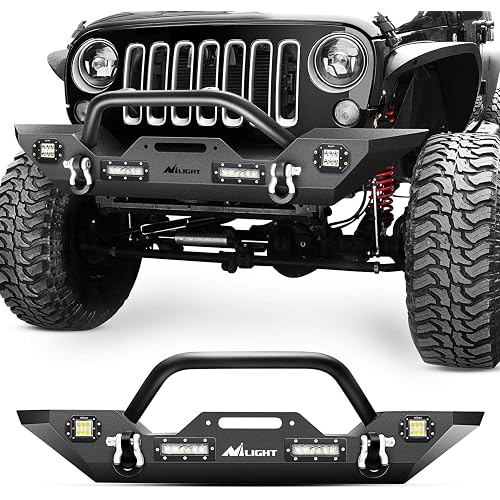 Nilight Front Bumper Compatible for 2007 2008 2009 2010 2011 2012 2013 2014 2015 2016 2017 2018 Jeep Wrangler JK/JKU Rock Crawler Winch Plate