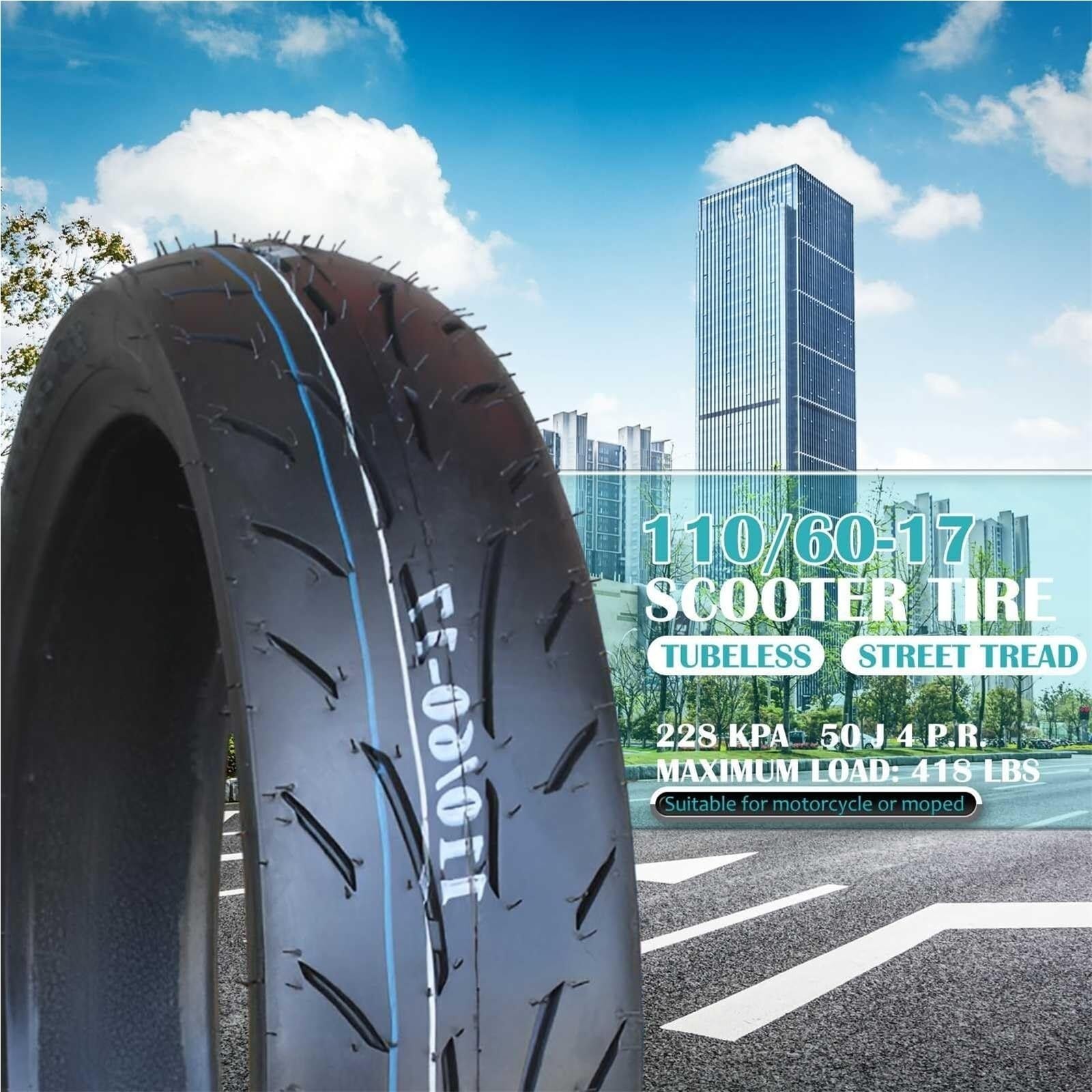 120/70-12 Opona Motocyklowa bez Wewnętrznej Rury, Odporna na Przebicia i Pęknięcia, Indeks Nośności 62H, 6PR, Wysoka Przyczepność dla Miasta i Mokrych Dróg, All-Season