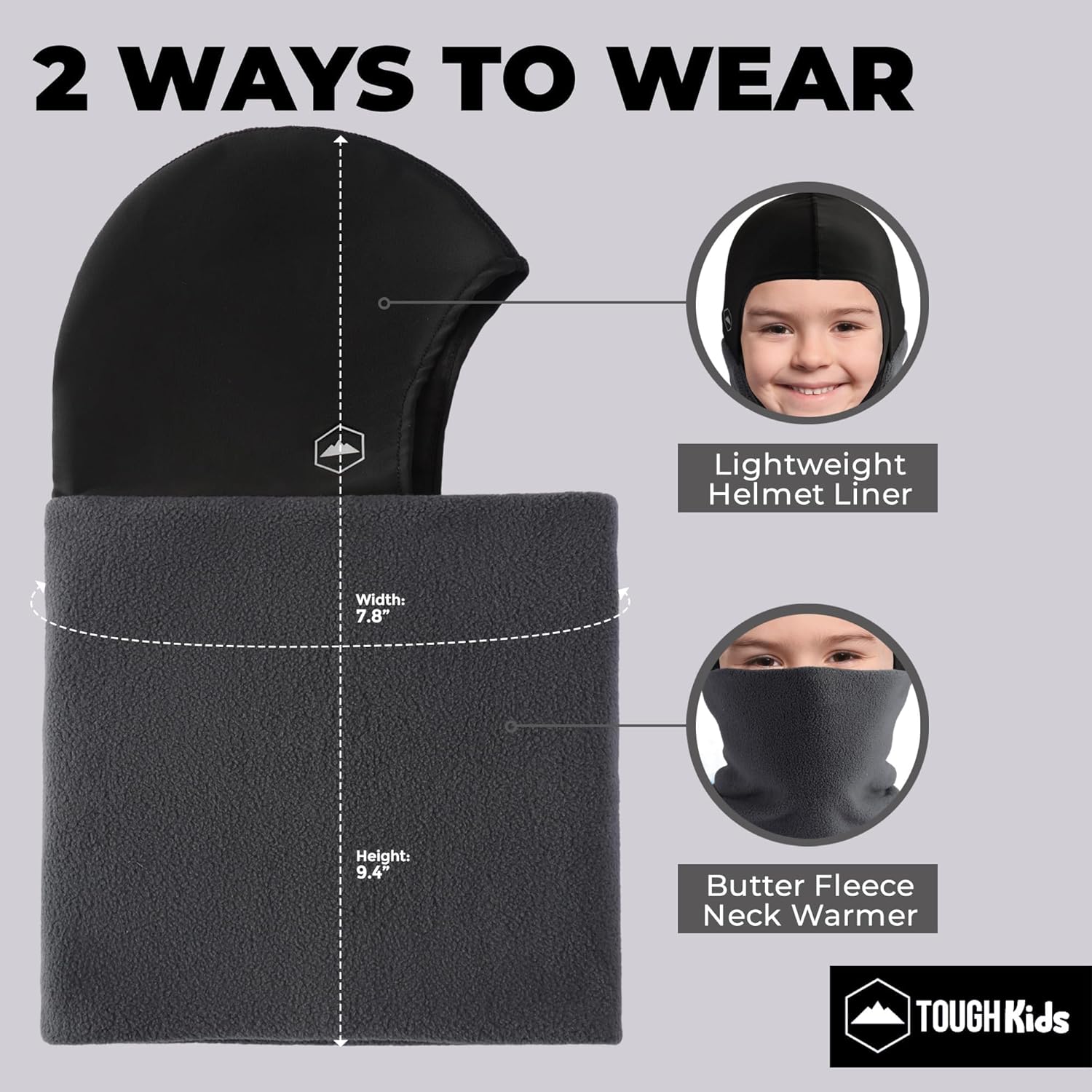 Tough Headwear Ski Mask Kids Boys Girls - Kids Balaclava Ski - Neck Gaiter - Kid Neck Warmer with Helmet Liner Hood - Image 6