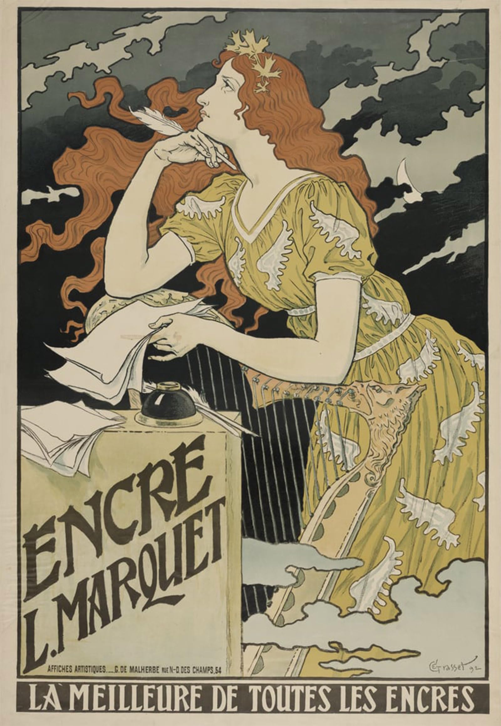 Serendipitp No Frame Vintage Picture Print On Canvas Wall Art Poster Encre L Marquet By Eugene Grasset Artwork Print Poster For Wall Decor 60X90cm