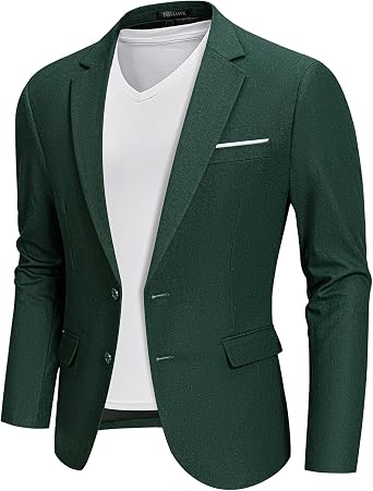 Hihawk Men's Linen Blazer, Two Button Slim Fit Casual Suit Jacket, Daily Lightweight Sport Coat