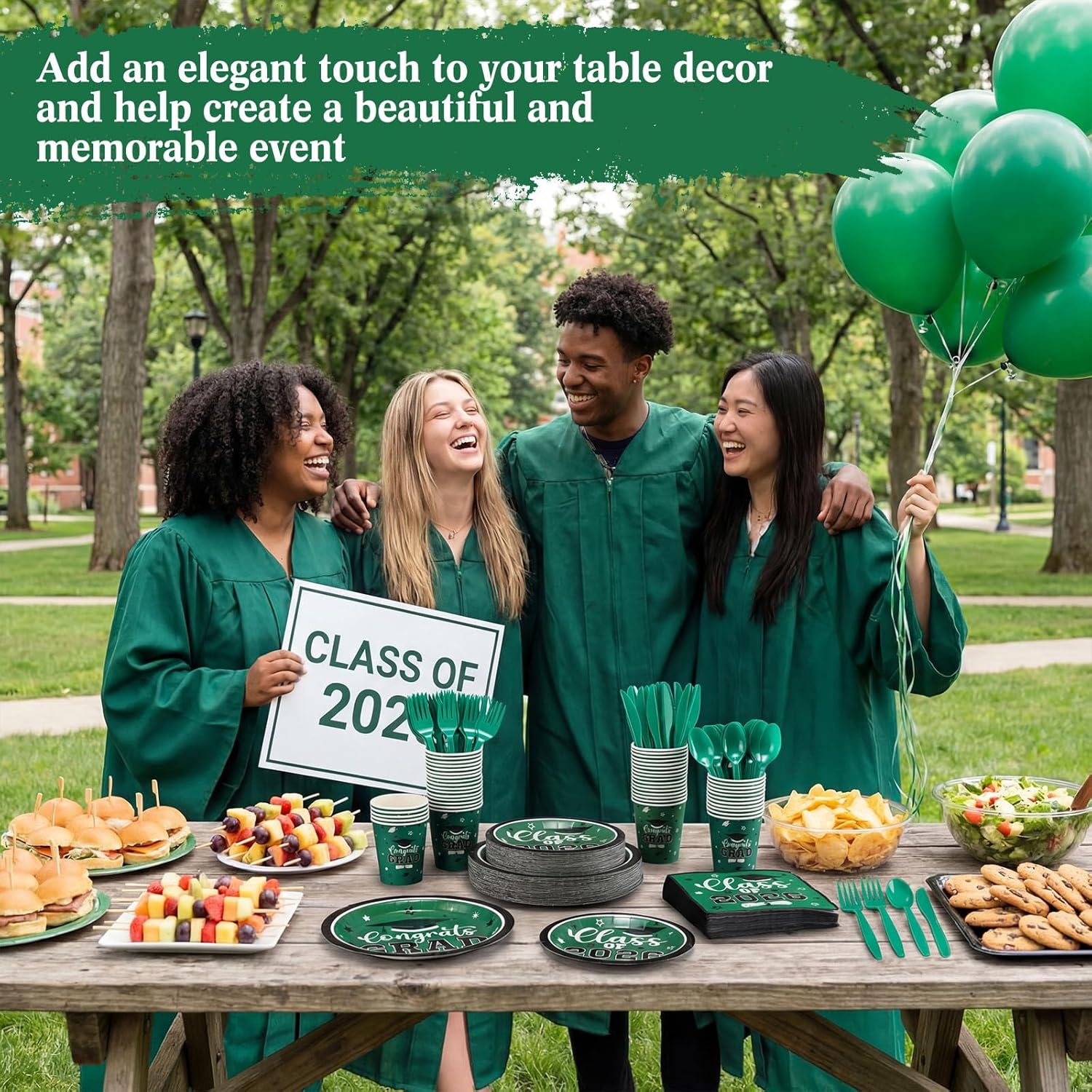 400 Pcs Graduation Party Supplies Class of 2026 Graduation Paper Plate Napkin Cup Cutlery Congrats Grad Disposable Tableware Set for Grad Party Decorations, Serve 50 (Green, White)