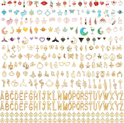 Flasoo 304Pcs Gold Charms for Jewelry Making, Assorted Bracelet Letter Charms for DIY Jewelry Making Necklace Bracelet, Keychains and Crafts