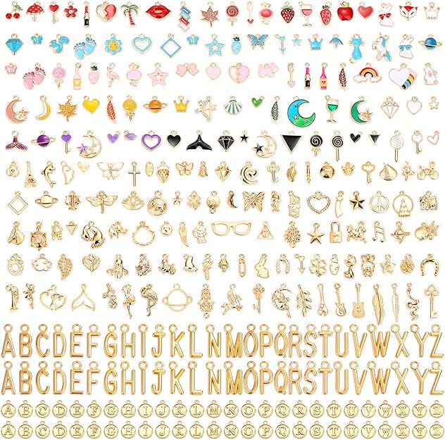 304Pcs Gold Charms for Jewelry Making, Assorted Bracelet Letter Charms for DIY Jewelry Making Necklace Bracelet, Keychains and Crafts