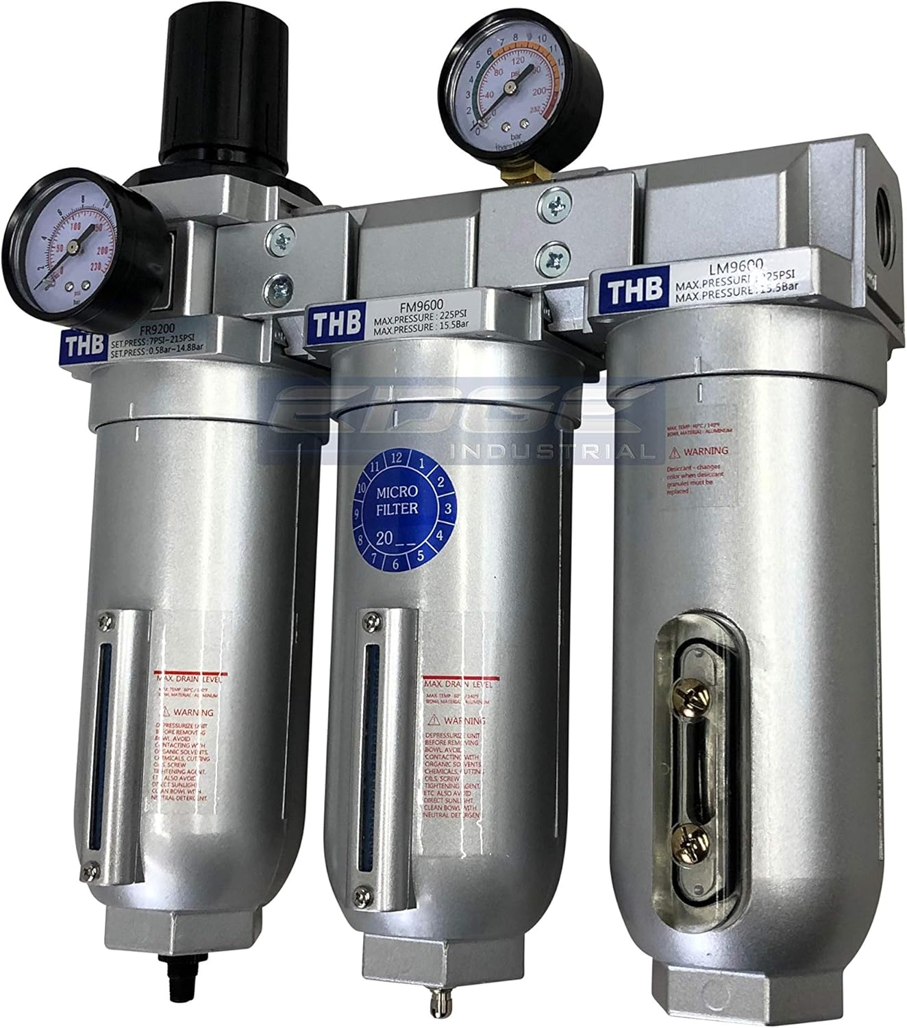 SUPER HEAVY DUTY HIGH FLOW AIR FILTRATION SYSTEM, 2 STAGE PARTICULATE FILTER PLUS OIL REMOVING COALESCING FILTER COMBINATION (1" NPT, AUTO DRAIN)