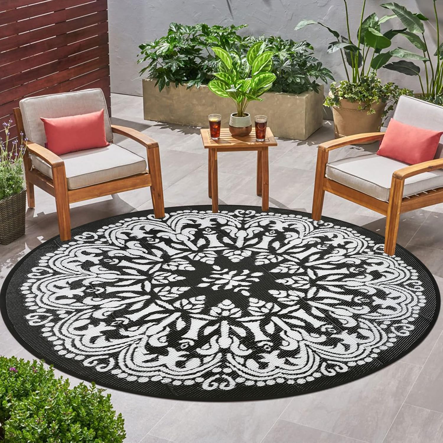 Round Outdoor Patio Rugs 6Ft Waterproof Indoor Outdoor Area