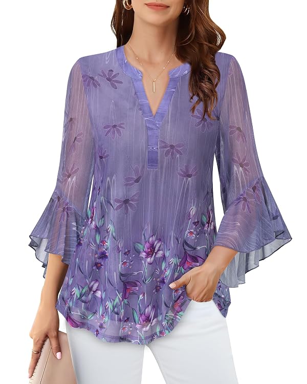 Lotusmile Blouses for Women Dressy Casual - Formal & Elegant Tops for Women Night Out, Party, Cocktail, Elegant Evening, Wedding Guest, Holiday, Work - Bell Sleeve & Lightweight, Comfortable Fabric by Lotusmile - Used condition - Image 2