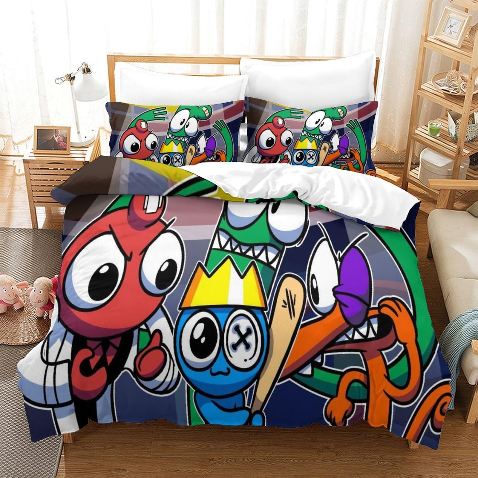 MJCZEGDCR Rainbow Friends Duvet Cover Sets,Boys And Girls Bedding Set Comforter Cover, Man Fashion Bedroom Decorations 2 Pcs with Pillowcases Hidden Zipper Double（200x200cm）