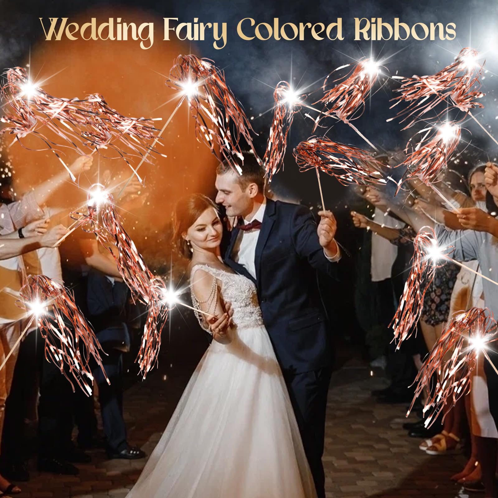 100 varitas de boda iluminadas con espumillón LED para boda, envío y felicitación, accesorios ideales para bodas, fiestas de cumpleaños, juegos de animación de Navidad (oro rosa)