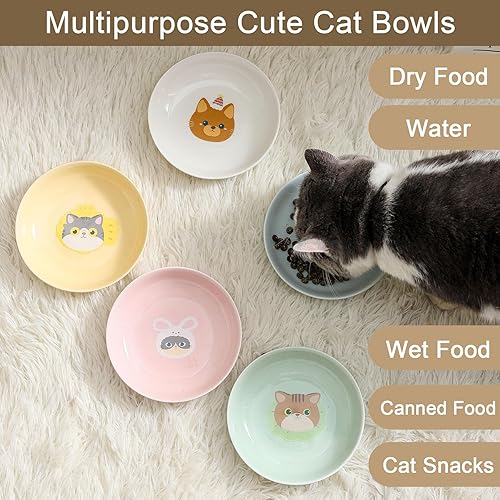 Miniatura 4 de Juego de cuencos de cerámica para gatos, cuencos de comida para gatos de 5.7 pulgadas, aptos para la fatiga, 5 platos anchos para gatos para