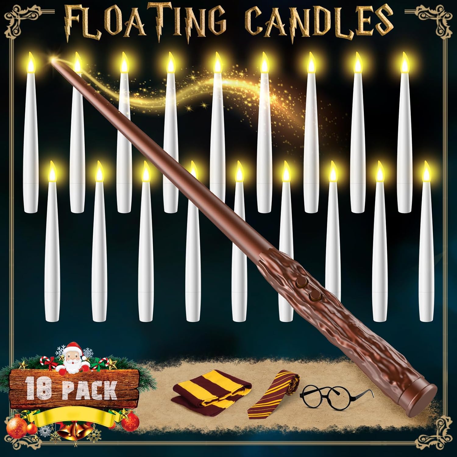 Floating Candles with Wand - Christmas Decorations Magic Flameless Candles Flickering Warm Light LED Hanging Candle Remote, Battery Operated Candles for Christmas Outdoor Indoor Party Decor