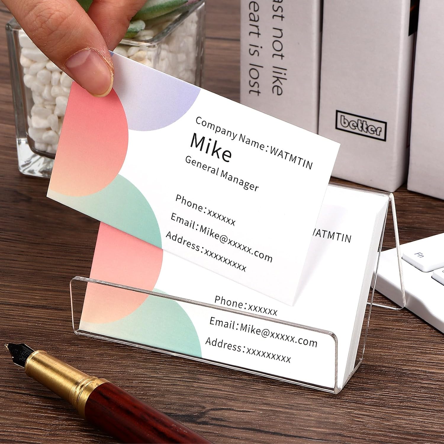 3 Pcs Acrylic Business Card Holder for Desk, Desktop Business Card Stand, Clear Name Cards Display Holder for Exhibition Accessories Home Office, Capacity: 50 Cards