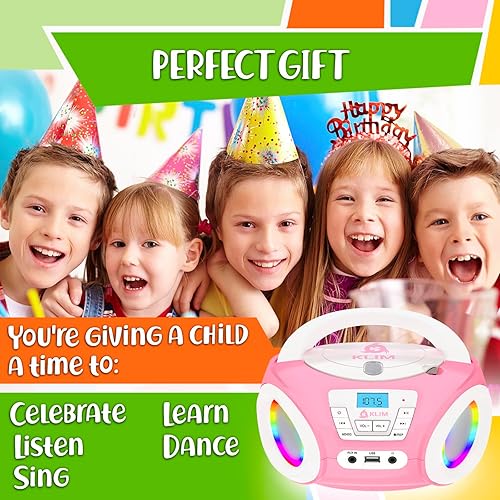 Miniatura 6 de KLIM Candy Kids Portable CD Player – New Version Boombox with FM Radio & Speakers – Includes Batteries – Cute Pink Design for Kids & Toddlers - Rose