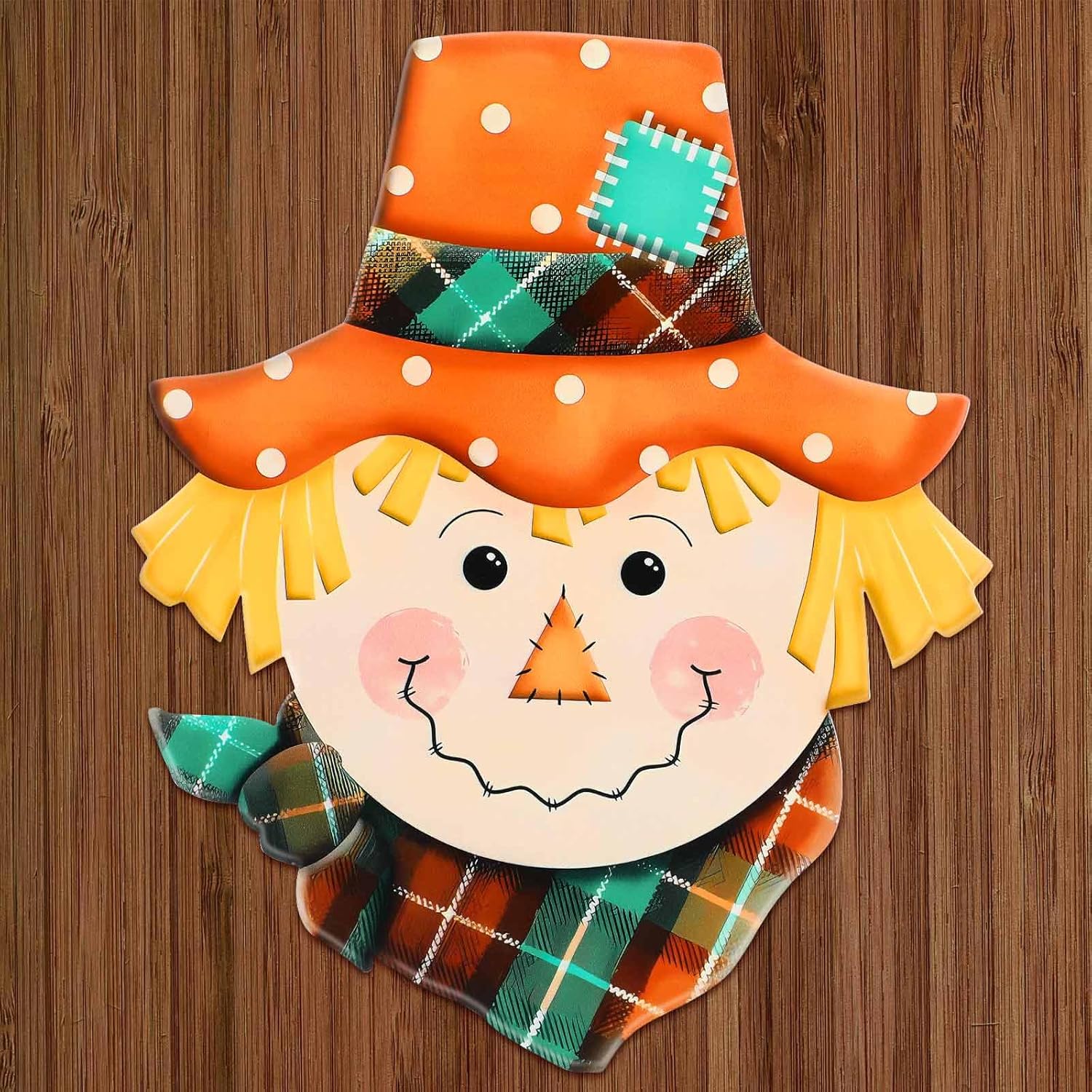 Metal Fall Decor for Front Door Autumn Thanksgiving Scarecrow | 13 Inch, Metal Scarecrow Door Sign, with Yellow Orange Fall Colors, for Thanksgiving, Autumn, Porch and Wall Decor