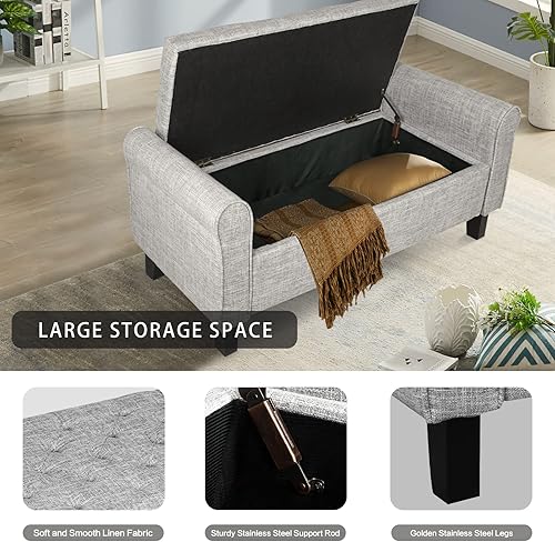 Vista 32 de Babion Banco de almacenamiento para el extremo de la cama, banco otomano de almacenamiento con botones copetudos, 51 pulgadas, banco