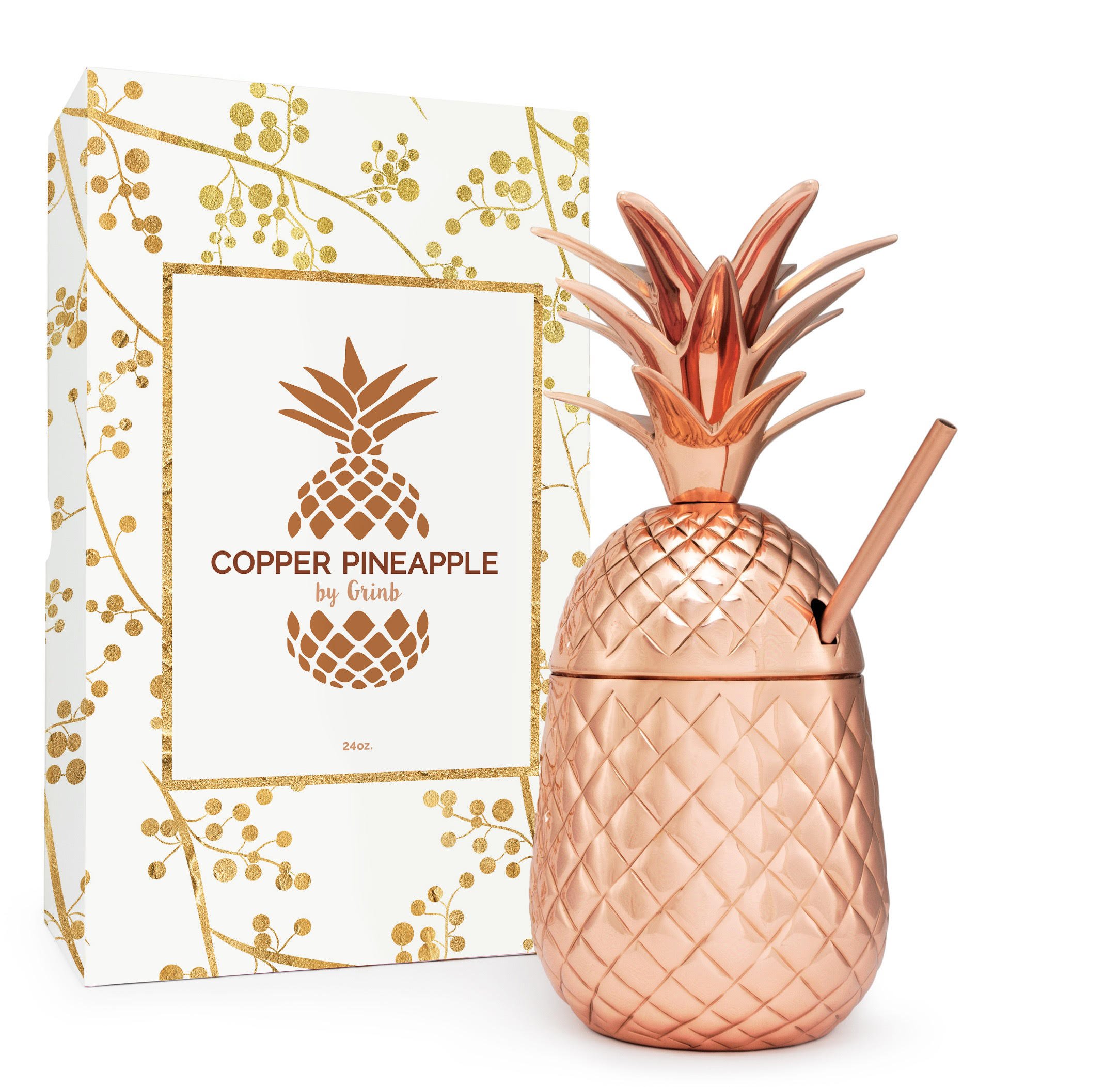 Solid Copper Pineapple Tumbler / Mug with Copper Straw- Available in 3 Sizes (12oz,18oz,24oz)- Handcrafted Drinking Mug