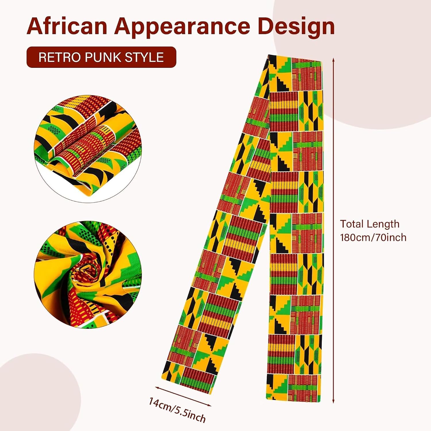 African Print Kent Pattern Kufi Hat Dashiki Kufi Hat and Kent African Print Scarf 2Pcs