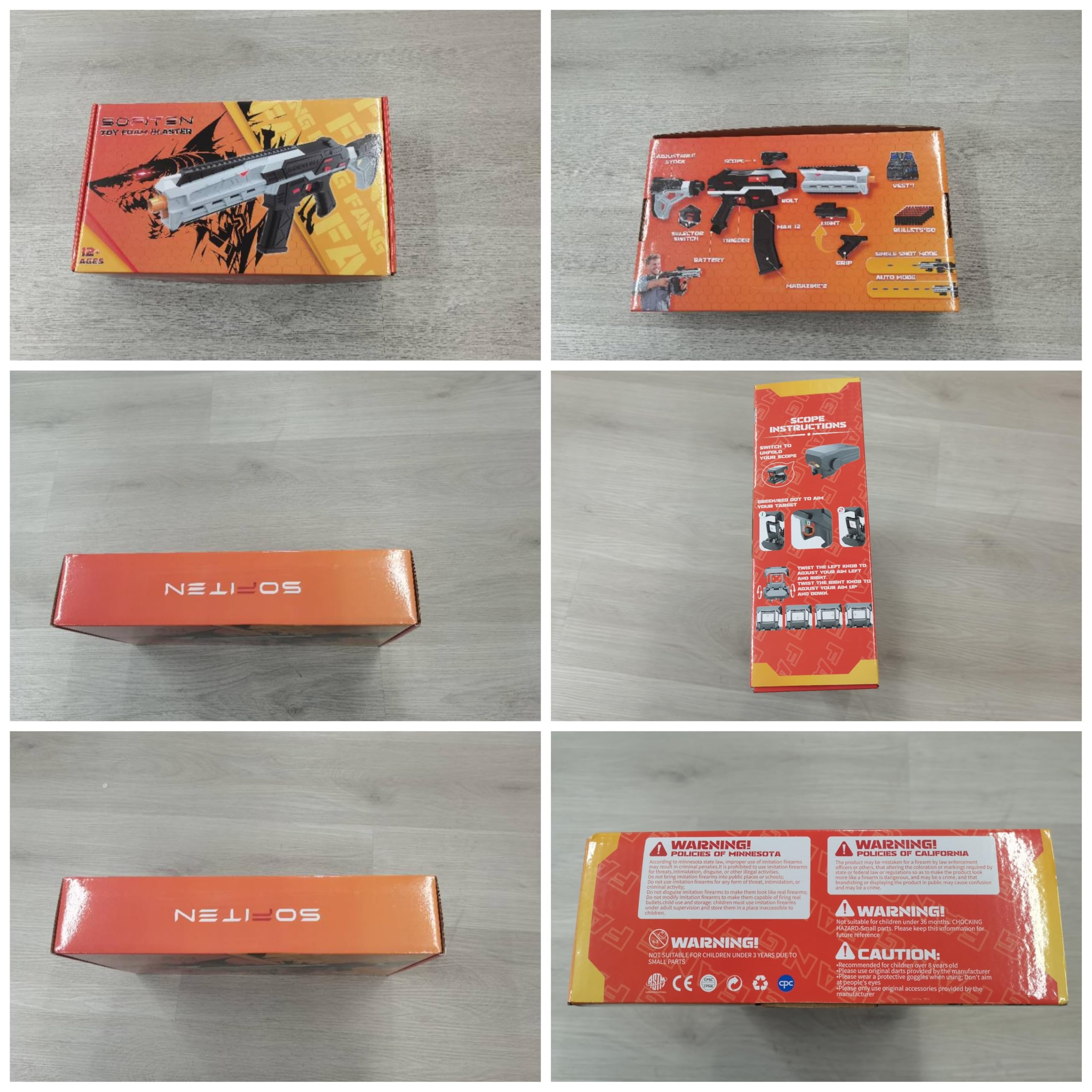 SOFITEN Toy Foam Blaster Guns Automatic Sniper Rifle Tactical Vest Toy Foam Blaster with 120 Darts IR and Flashlight The Shooting Outdoor Activity Game Gifts for 14+ Kids Men Birthday Xmas