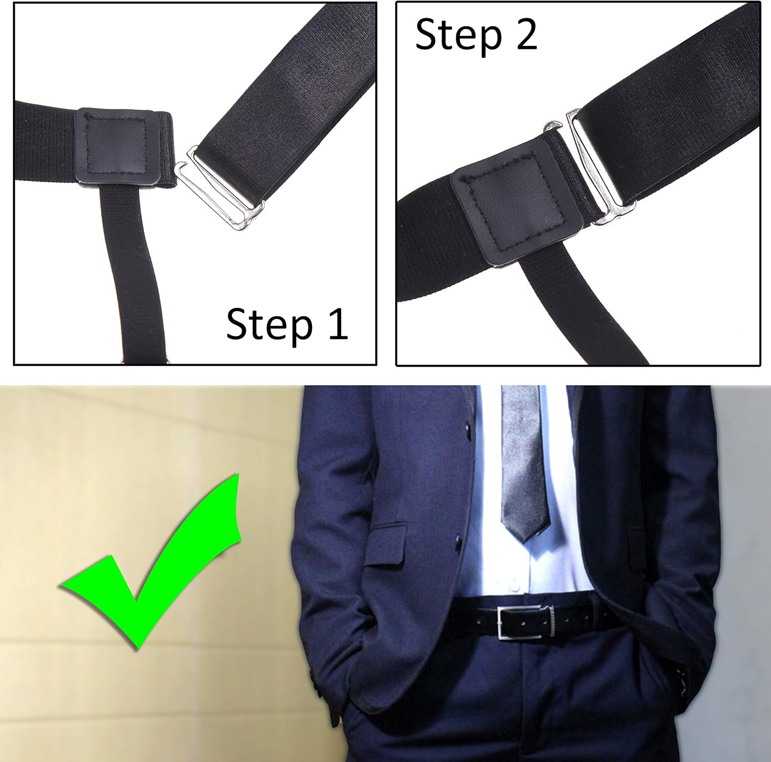 Kare & Kind Adjustable Shirt Stays - Elastic Garter Uniform Holder with Non-Slip Metal Clamps - For Men and Women - Shirts, Police, Military Uniform - Comfortable for Daily Use