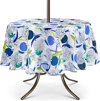 UMINEUX 60" Outdoor Round Tablecloth with Umbrella Hole and Zipper