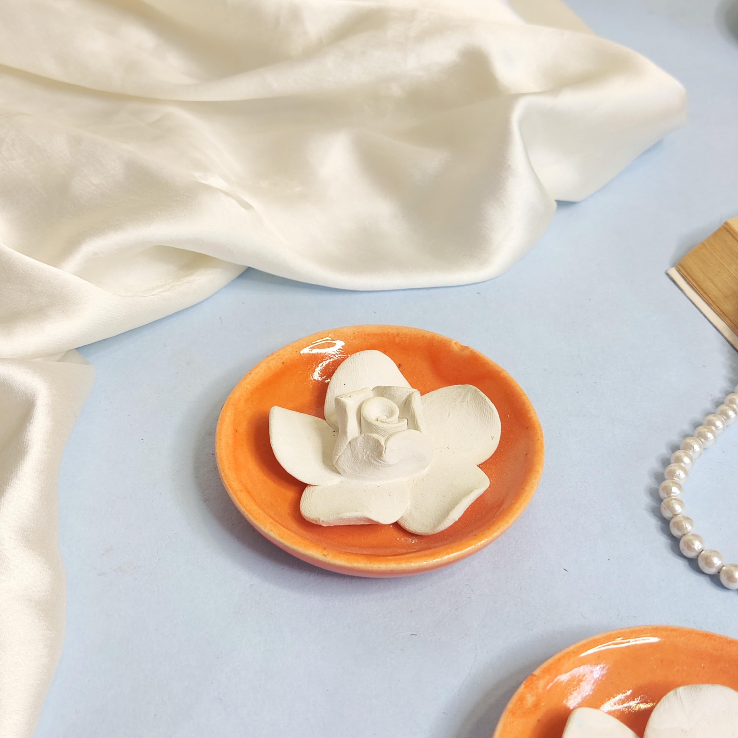 The Bling Stores No Flame Handmade Ceramic Flower Aromatherapy Diffusers for Home, Mandir, Office, Desk Decoratives, Car, Room, Bathroom, Closet, Wardrobes (Orange)