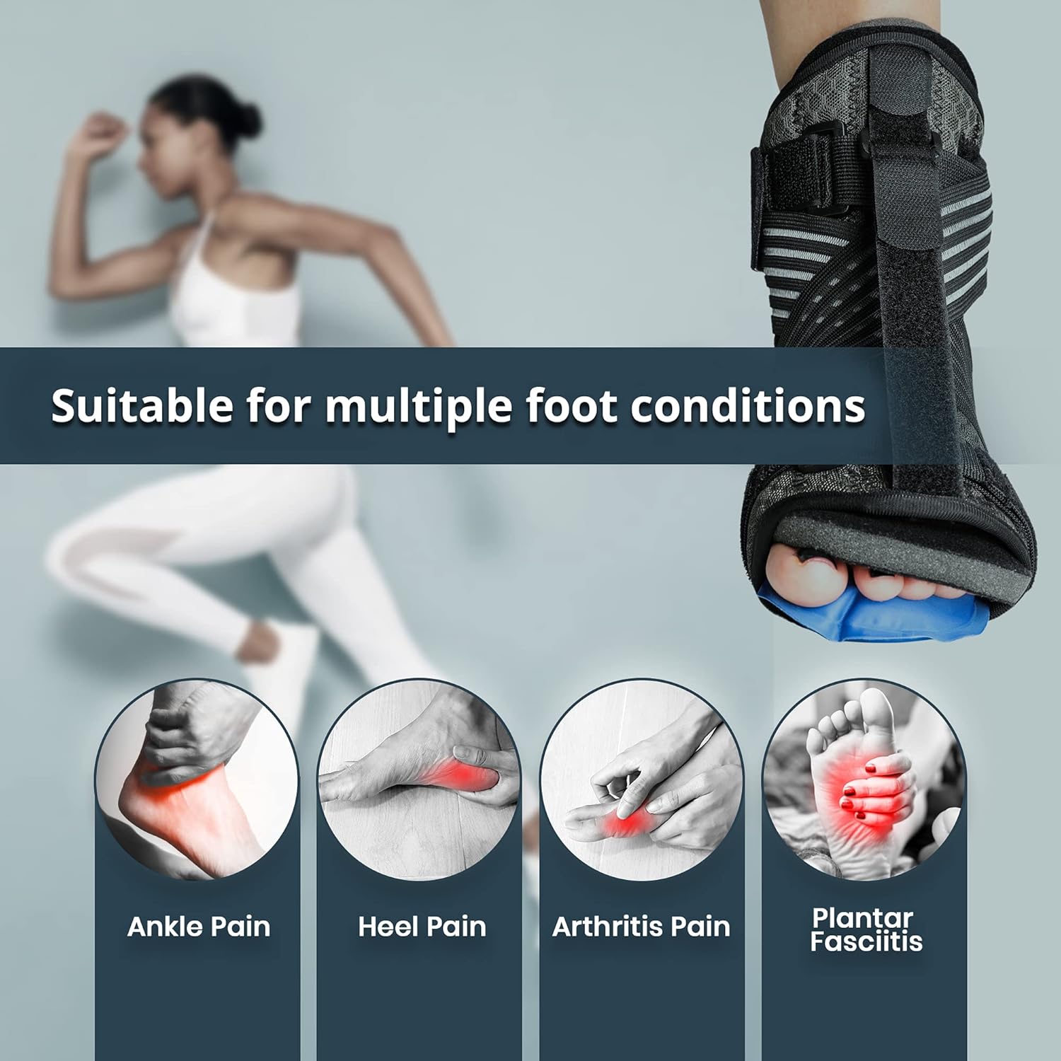 Thonal Plantar Fasciitis Night Splint, Night Splint for Plantar Fasciitis, Adjustable Plantar Fasciitis Splint Night with Hot Cold Pad and Bandage [Newest 2021] (Gray, Medium) : Health & Household