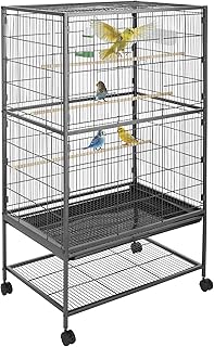 tectake® Vogelkäfig groß, Papageienkäfig mit Sandschublade, Voliere auf Rollen, Birdcage mit 4 Sitzstangen, Vogelvoliere mit Rollen, 54 x 54 x 146 cm, Nymphensittich Käfig, Vogelkäfig Wellensittich