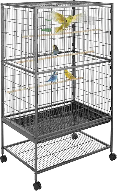 Großer Vogelkäfig für Papageien mit Rollen, 54x54x146 cm - tectake® Voliere