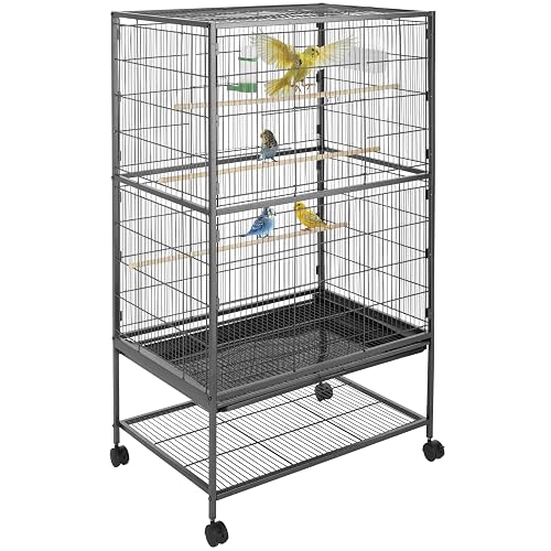 tectake® Pajarera con Ruedas Bloqueables y Bandeja Extraíble, Jaula Pajaros para Loro, Canario, Ninfas…