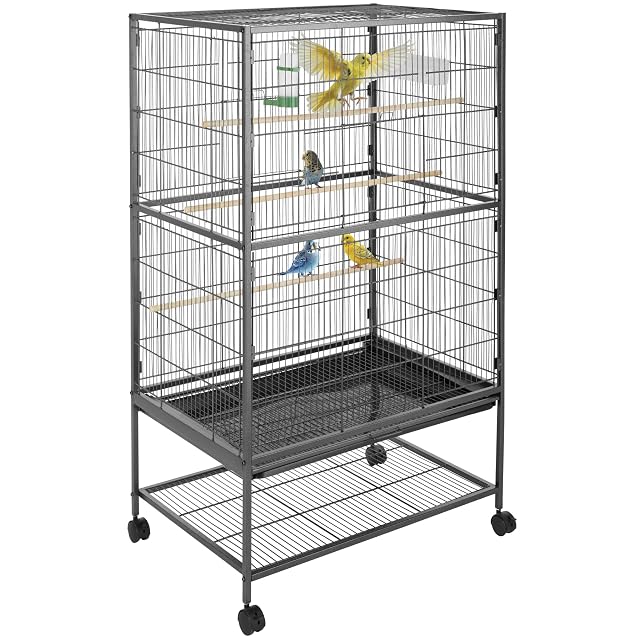 tectake® Pajarera con Ruedas Bloqueables y Bandeja Extraíble, Jaula Pajaros para Loro, Canario, Ninfas…