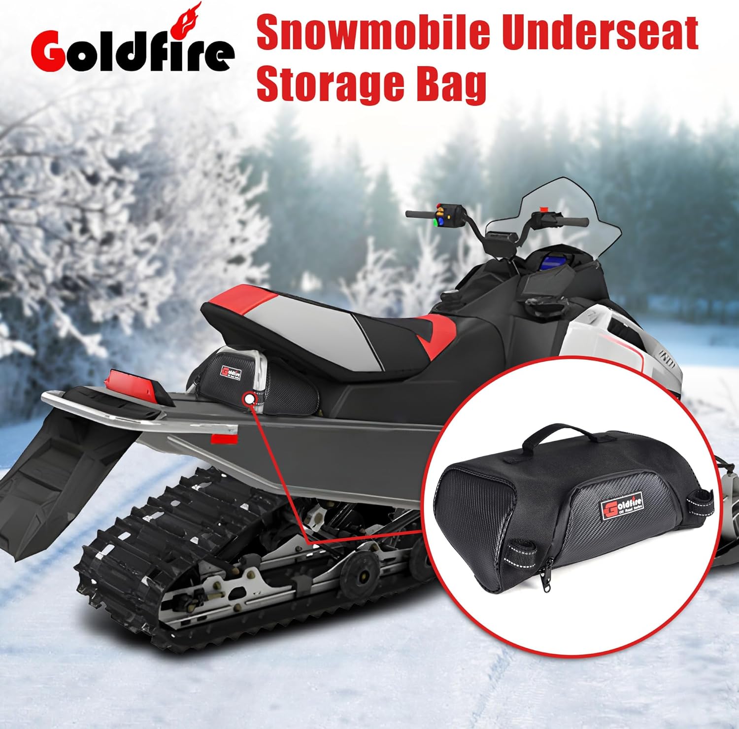 Goldfire Snowmobile Underseat Storage Bag Water-resistant Cargo Gear Bag Tool Bag Compatible with Polaris Indy 550 600 800 RMK 800 Pro RMK 600 Dragon 800, Replace OEM 2876427 (Black Piping)