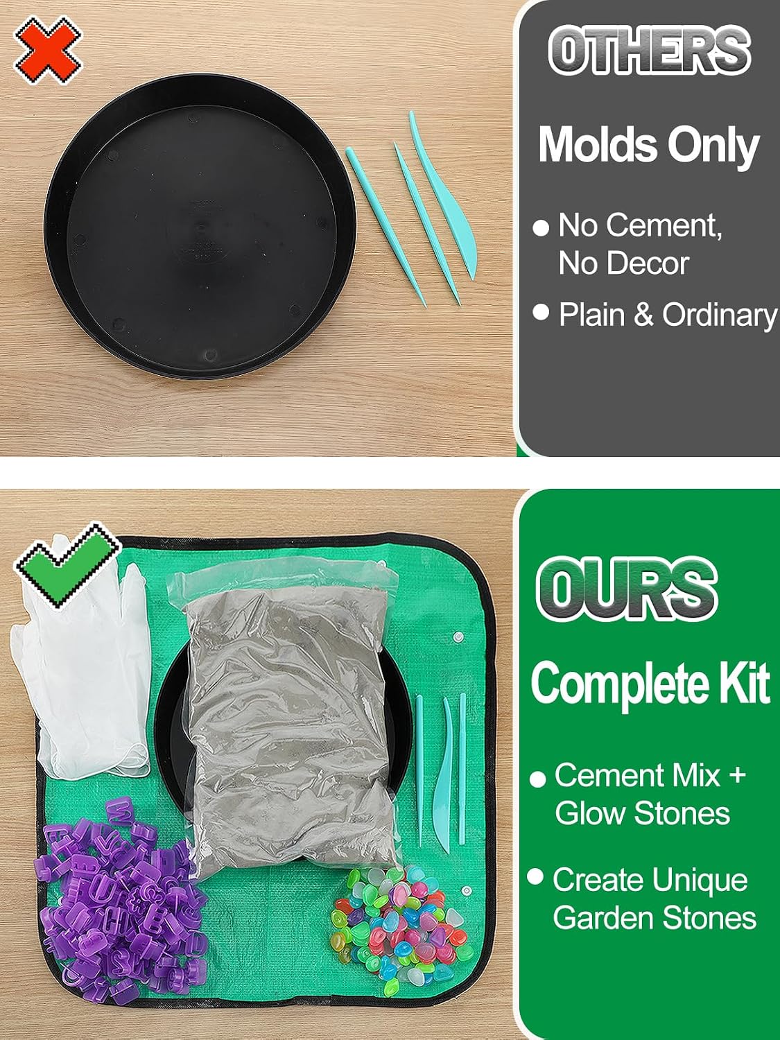 10in Glow in the Dark Stepping Garden Stone Kit, All-in-1 Family DIY Gifts