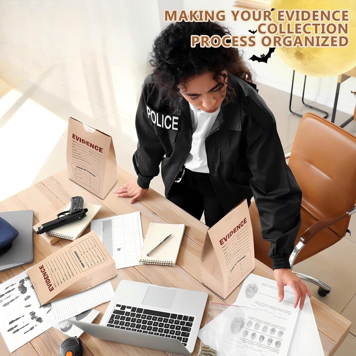 Affrolling 100 Pack Paper Evidence Bag for Party 9.5x 5x 3inches Kraft Paper Evidence Bag with Dot Self Adhesive Stickers Murder Mystery Police Detective Party Decorations