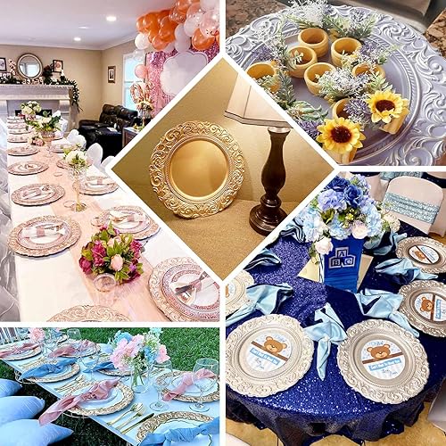 Miniatura 4 de Efavormart - Juego de 6 platos de plástico redondos de 14 pulgadas con borde de diseño barroco grabado para eventos de boda y fiesta