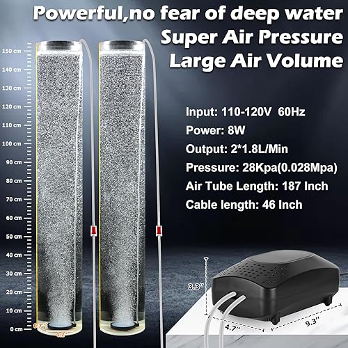 Miniatura 2 de Aquarium Air Pump for 20-800 Gallon Large Fish Tank KOI Pond Aerator 8-12W 0.028-0.032Mpa High Pressure One-Dual Outlet Quiet Adjustable Fish Tank