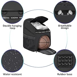 YOREPEK Basketball Bag, Large Basketball Backpack with Shoe Compartment and Ball Holder for daughter son, Water Resistant for Sport Training Equipment Fits Volleyball Gym Black