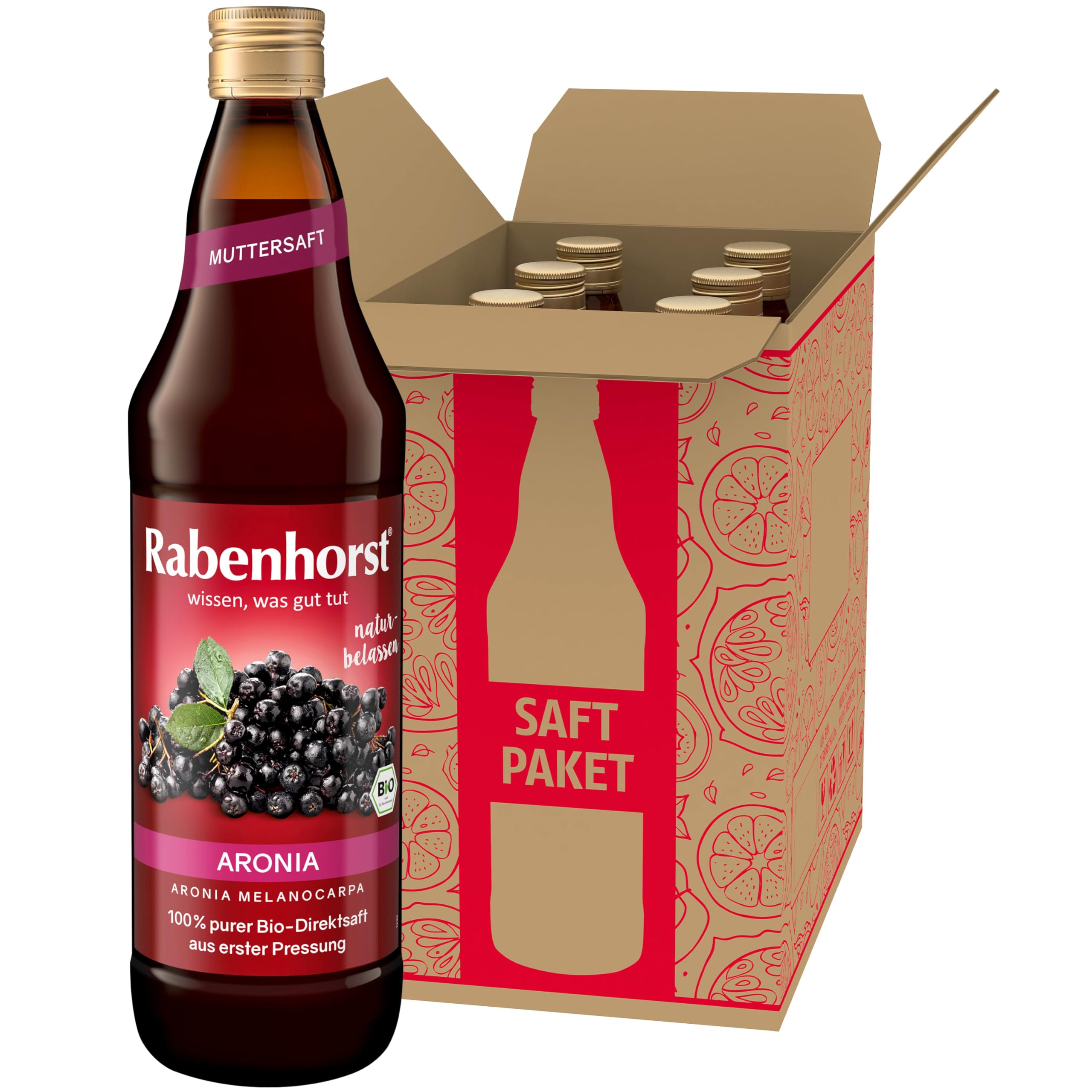 RABENHORST Aronia Muttersaft BIO 6er Pack (6 x 700 ml), 100 % purer Aronia-Direktsaft aus erster Pressung