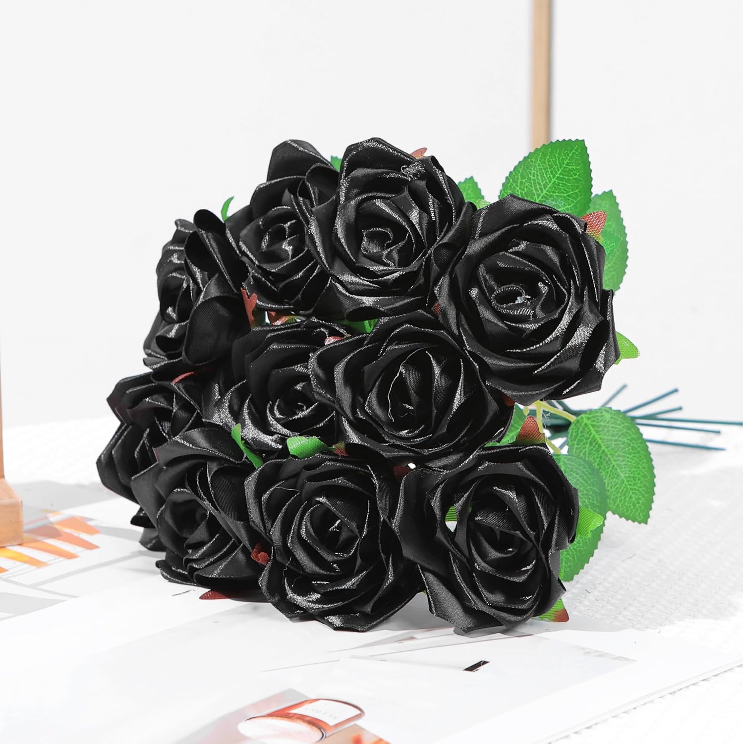 200Pcs Ready-to-Use Satin Petals for Eternal Roses. Effortless & Cost-Effective DIY, Perfect for Making Forever Flower Bouquets for Gifts and Celebrations (100 Black+100 White)