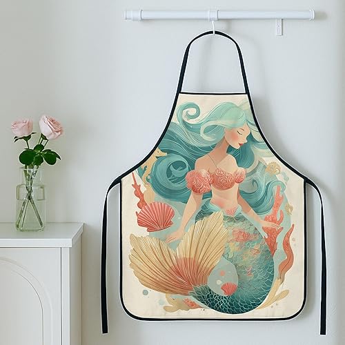 Miniatura 5 de Fanciful - Delantal de sirena para cocinar, diseño de fantasía acuática, delantal de cocina para barbacoa, jardinería y trabajo de chef