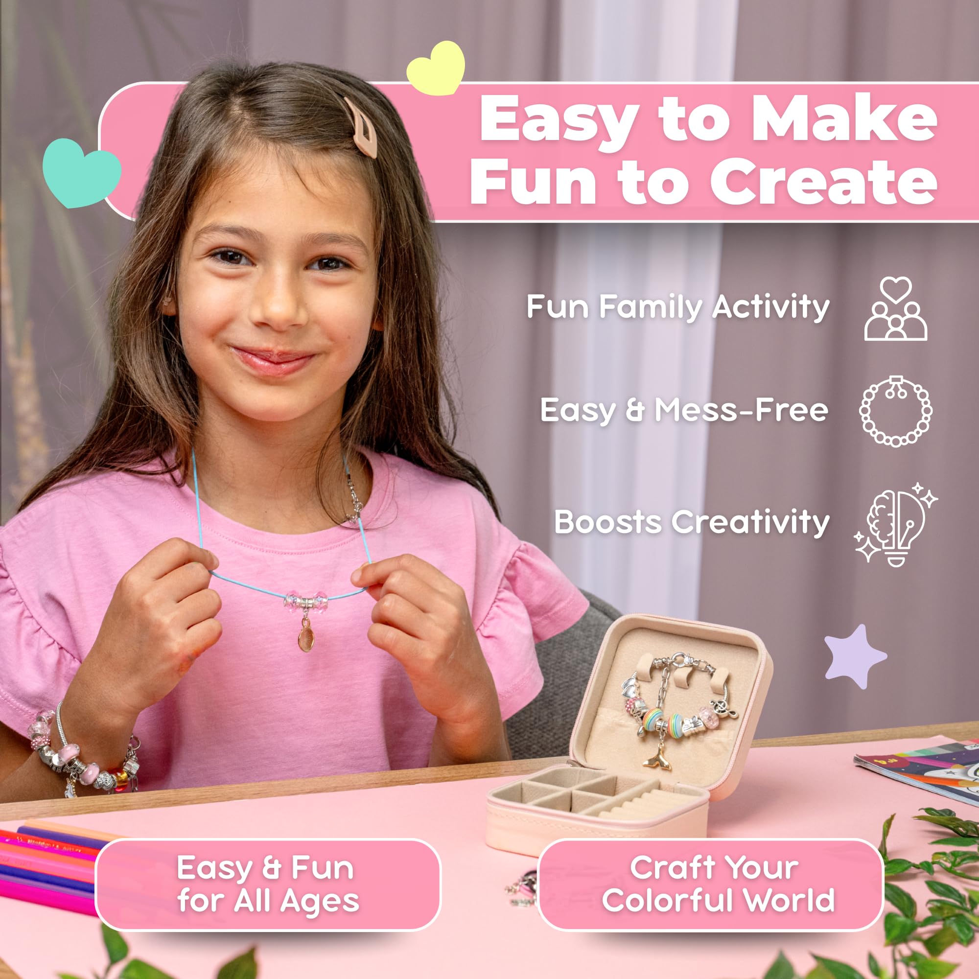 ARTZII Kit per la creazione di braccialetti tutto in uno per bambini, gioielli da principessa, ciondoli per bracciali, perline per braccialetti kit artigianali, accessori divertenti e facili per la