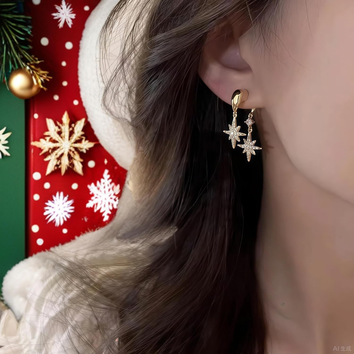 14k Gold Plated Star Dangling Earrings for Women Cute Sparkly Dangle Trendy Jackets Earring Jewelry (Gold) - Image 3