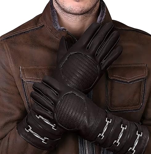 Miniatura 3 de URBAN BUCK Guante de disfraz de cuero de oveja real, guantelete de cielo, ajuste regular, puño largo para hombre, sin forro, guantes de cosplay
