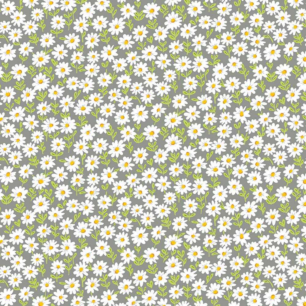 AndoverFabrics Sunny Bee Daisies Grey Cotton Fabric by The Yard