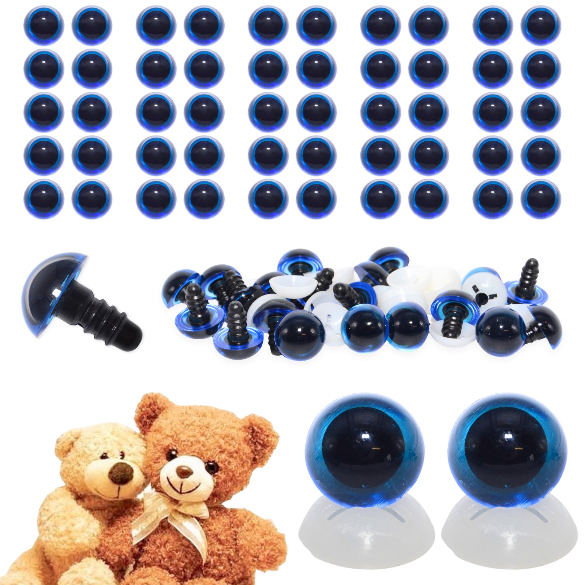 celloexpress 15mm Transparent Blue Eyes with Plastic Backs - Safety Eyes for Soft Toy Teddy Bear Animal Making (Pack of 50 works)