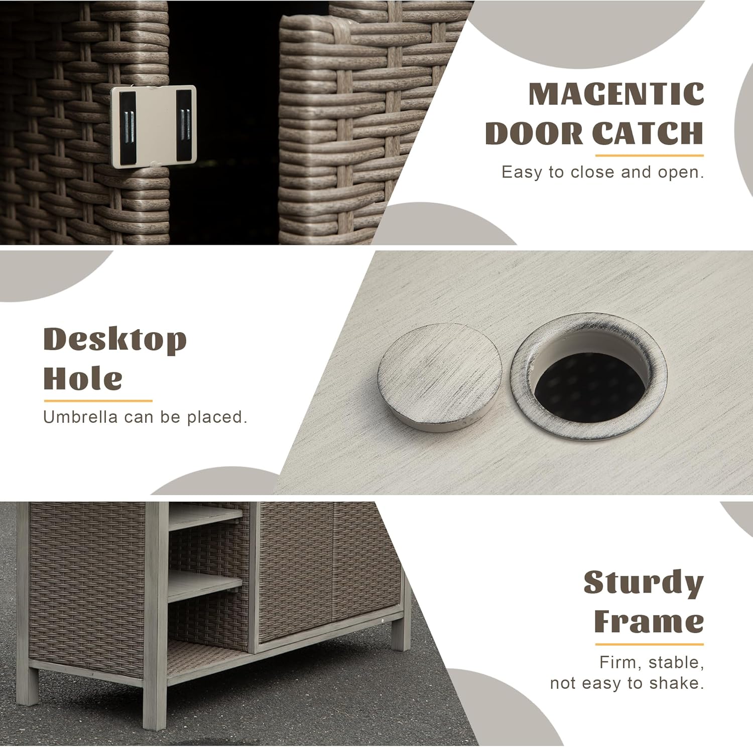 Domi Home Bar Unit，Modern Wicker Outdoor Bar Table with Aluminum Frame, Grill Table and Liquor Cabinet Bar for Patio, Home Kitchen, Dining Room, Living Room, Gray