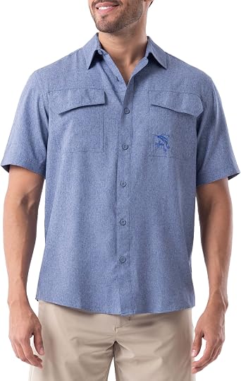 Guy Harvey Mens Short Sleeve Harbor Heather Performance Fishing Shirt