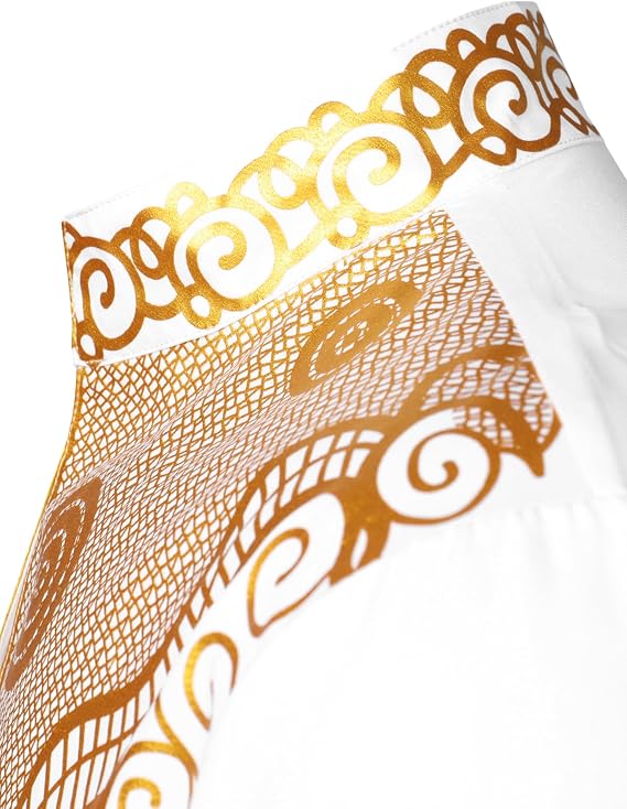 LucMatton Men's African Attire Dashiki Long Sleeve Shirt | Traditional, Festival, Wedding, Shiny Foil Printing, Mandarin Collar, Slim Fit, Lightweight